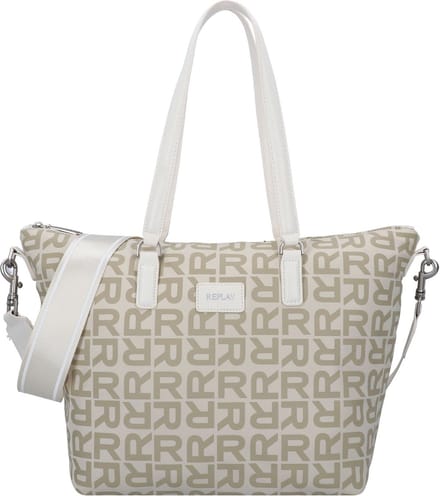 REPLAY Schoudertas Shopper Dirty White + Sand Beige