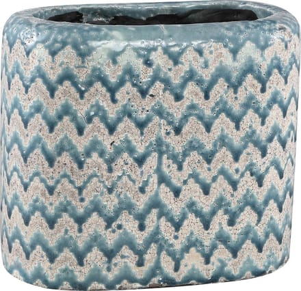 PTMD jasper blauw keramieke pot golvend patroon 25 x 13 x 22 hoog