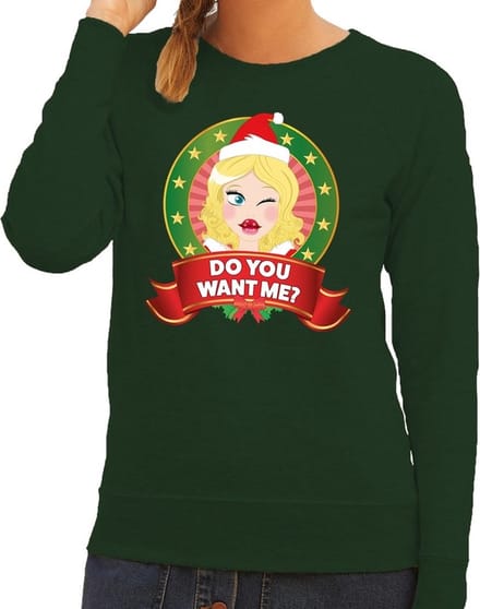 Foute kersttrui / sweater - groen - Do You Want Me voor dames M