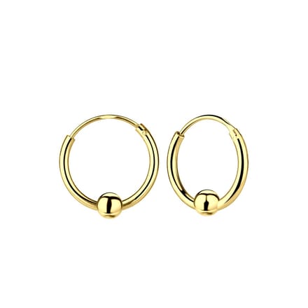 Joy|S - Zilveren oorringen 12 mm met balletje - gold plated