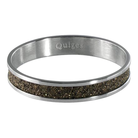 Quiges Stapelring Dames - Vulring Bruin Glitter - RVS Zilverkleurig - Maat 22 - Hoogte 4mm
