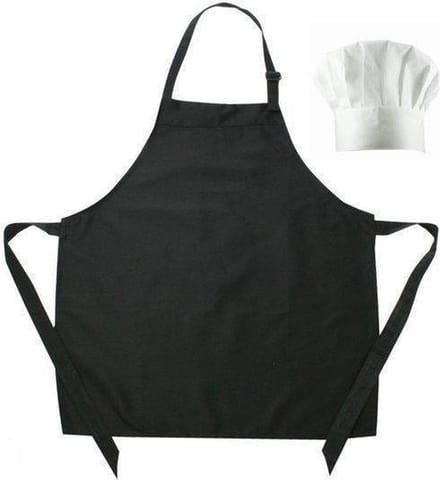 Benza Schort Keukenschort voor kinderen - Zwart - Inclucief witte koksmuts