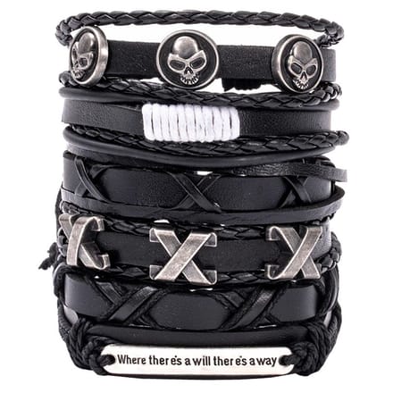 Fako Bijoux® - Armband Leer - Set Deluxe Triple X - 6 Stuks - Zwart/Bruin