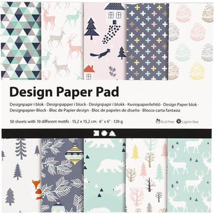 Design papierblok, vel 15,2x15,2 cm, 120 gr, lichtgroen, roze, wit, 50 vel
