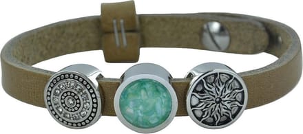 Quiges Leder Armband met 3 Aanschuif Knopen - Dames - RVS - 24cm