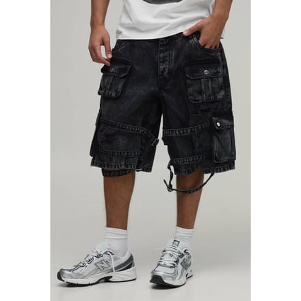 Parachute Extreme Gewassen Multi Cargo Gescheurde Shorts | Black | Size 46