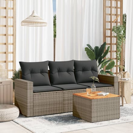 vidaXL - 4-delige - Loungeset - met - kussens - poly - rattan - grijs