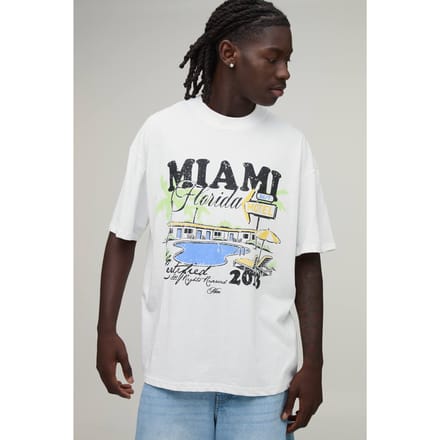 Wit Oversized T-shirt Met Miami Zwembad Print | White | Size Small