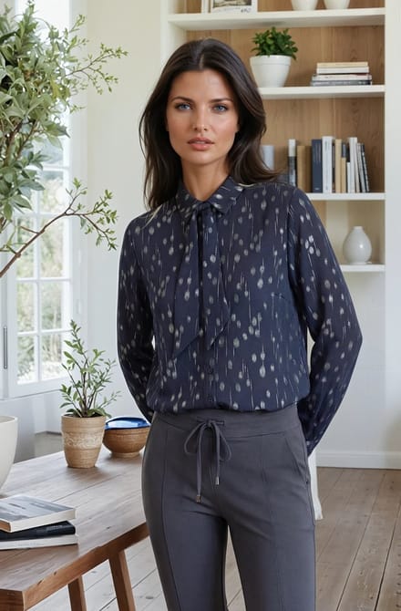 MI PIACE - Travel Blouse Dot Foil Print 202709 Dark Blue - Maat : M