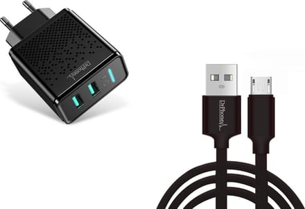 DrPhone Kevlar Pro® - 2 Meter TPE Micro-USB Kabel + 2 Poorten Thuislader - Voor apparaten met Micro USB aansluiting - Zwart