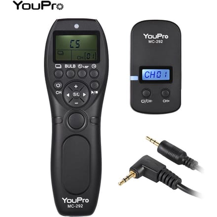 YouPro MC-292 E3 2.4G draadloze afstandsbediening LCD-timer Ontspanknop zenderontvanger 32 S2 shutter cable black