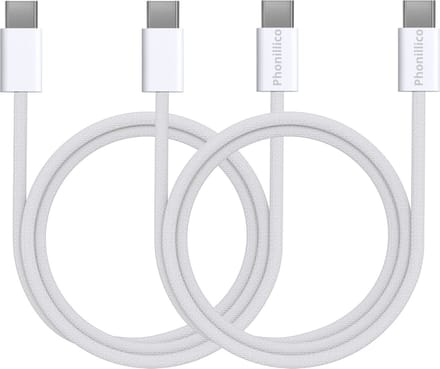 2x USB C naar USB C Nylon Gevlochten Kabel Wit - 2 meter - Oplaadkabel voor iPhone 18 DUO / 18 PRO MAX / 18 PRO / 17e / 17 / iPhone 17 AIR / iPhone 17 PRO / iPhone 17 PRO MAX