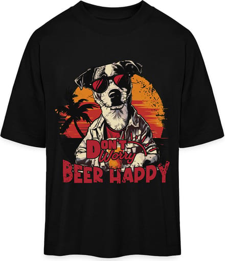 Grappig T Shirt Dames Heren - Don't Worry 'Beer' Happy - Zwart - M