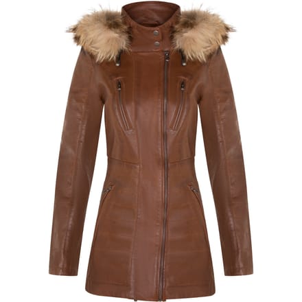 Dames slim fit leren parka-jas met capuchon-Northam