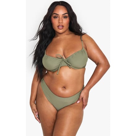 boohoo Dames Plus Swimwear Essentials Onderbeugelde Bikini Top | Kaki | Maat: 54