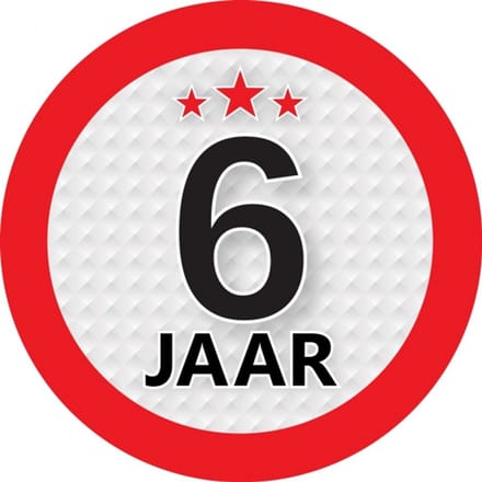 6 jaar leeftijd sticker - rond - Dia 9 cm - 6 jaar verjaardag - jubileum - leeftijd versiering