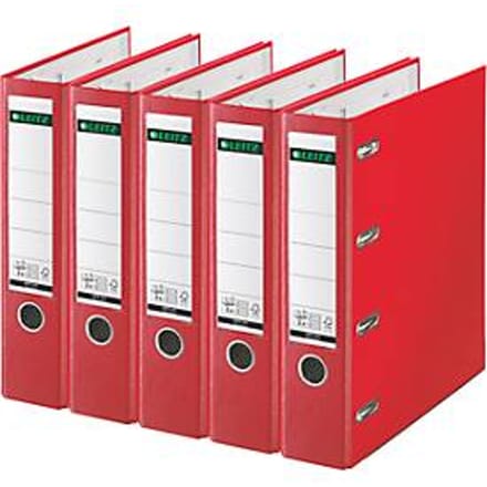 LEITZ® Dubbelmap 1012, 2 x A5, rugbreedte 75 mm, precisiehefboommechanisme, vak voor rugetiket, vingergat, polypropyleen, rood, 5 st.