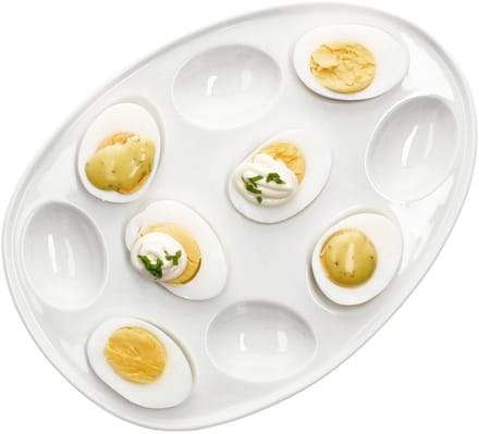 CREME Eierbord ovaal voor 10 eieren crèmewit van aardewerk – 24302995