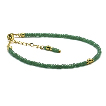 Heaven Eleven - dames - Enkelbandjes - Goud RVS - groen - 3mm - verstelbaar 23cm + 4cm
