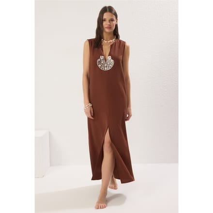 Damesjurk, rechte maxi-jurk, nauwsluitend model, strandjurk