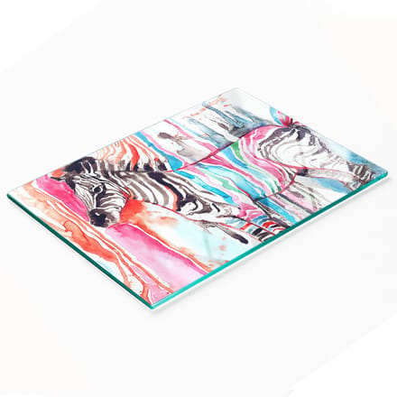 Gehard multifunctioneel decoratief bord van glas, kleurrijk zebrapatroon, 80x52 cm