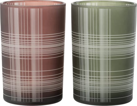 J-Line windlicht Geruit - glas - bruin/groen - large - 2 stuks