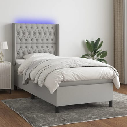 vidaXL - Boxspring - met - matras - en - LED - stof - lichtgrijs - 100x200 - cm