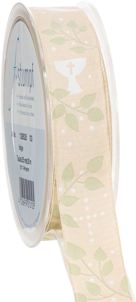 Lint voor Vormsel, Communie en Doop - Beige, 25 mm breed, 20 m lang