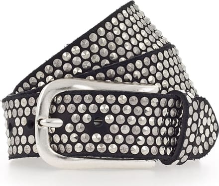 b.belt Leren riem Zoe Silver Stud Belt W105 Black zwart