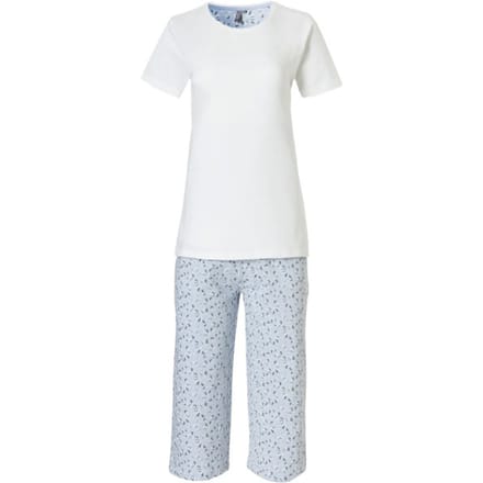 By Louise Dames Capri Korte Pyjama Set Wit / Blauw - Maat XL