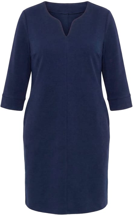 Ulla Popken - Dames - Jurk met structuur tuniekhals 3/4 mouw - Marine - Maat 50+