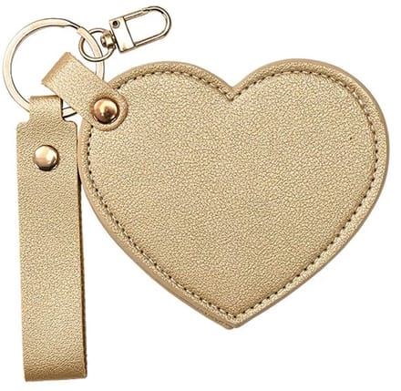 Make-up Spiegel Sleutelhanger Hart Goud – Compacte Zakspiegel Dames – Leren Mini Spiegel – Sleutelhanger Spiegel – Cadeau voor Vrouwen