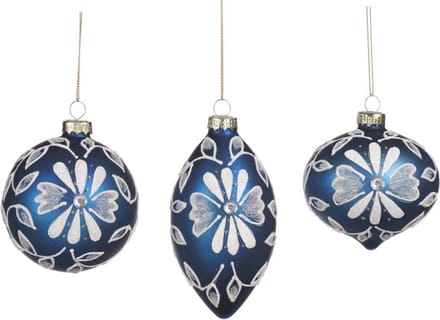 Goodwill Kerstbal Glas Blauw-Wit D 8 cm Voordeelass. Per 3 Stuks
