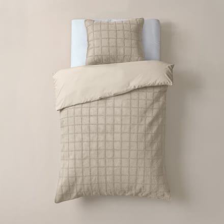 Sleeptime Furry Check Dekbedovertrek - Eenpersoons - 140X200/260 + 1 x kussensloop 60x70 - Creme