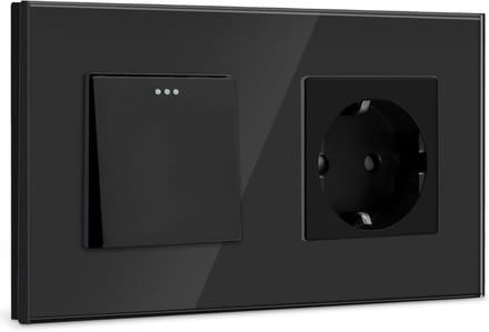 Lichtschakelaar met Stopcontact - Kristal Glas Paneel, 10A, Zwart