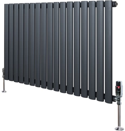 Ovale radiator 1 kolom - 600x1020 mm - grijs - thermostaatkraan