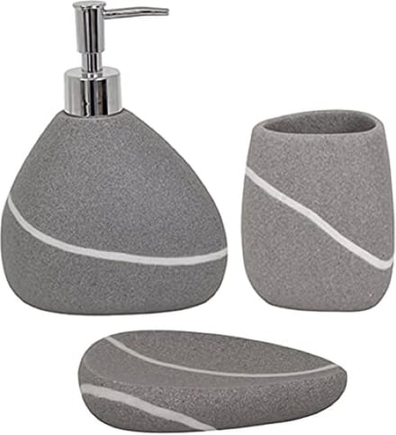 MSV Badkamer set van 3 - ZEN - Zeeppompje, zeepbakje en beker - Keramiek - Grijs