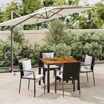 vidaXL - 5-delige - Tuinset - met - kussens - poly - rattan - zwart