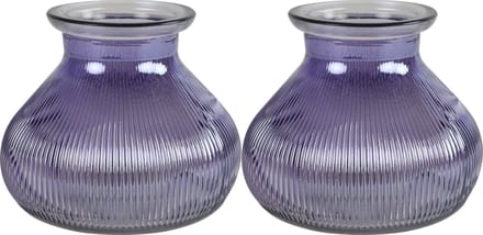 Decostar Bloemenvaas - 2x stuks - paars glas - H12 x D15 cm