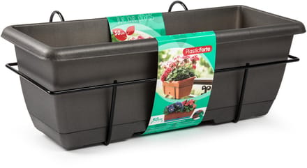 Plasticforte Balkonbak - antraciet - 50 cm - plantenbak met hanger - bloembak