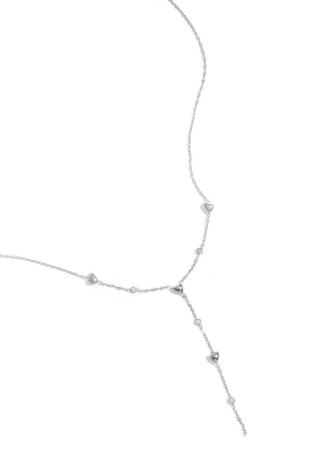 Bijoutheek Collier Y-Vorm Hartjes Steentjes Zilverkleurig
