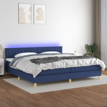 vidaXL - Boxspring - met - matras - en - LED - stof - blauw - 200x200 - cm