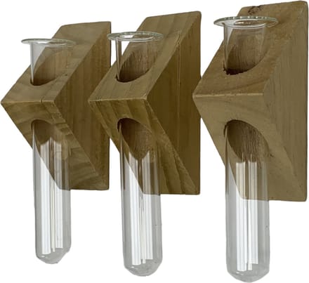 3 stuks Glazen Buis in Houten Hanger
