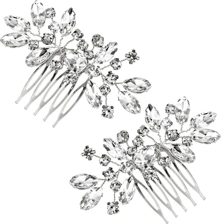 2x Bruidshaarclips met Strass en Kristallen - Zilveren Bruiloft Haaraccessoires