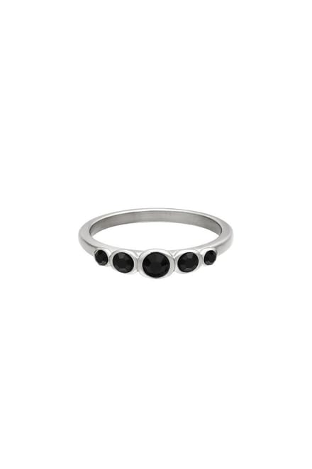 Ring - steentjes - 18 # - RVS - zwart - zilver - cadeau tip