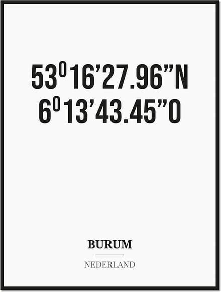 Poster/kaart BURUM met coördinaten