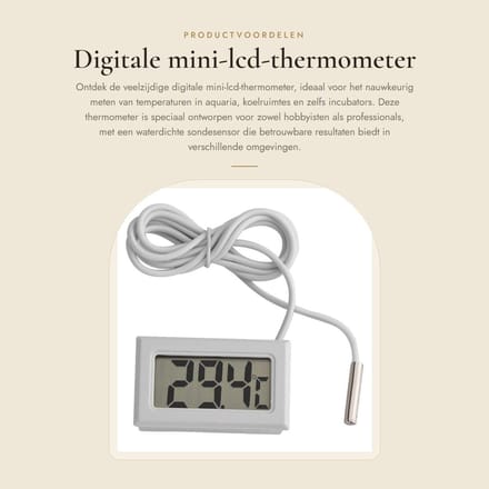 Dailygoods - Digitale mini-lcd-thermometer - Temperatuurmonitor - Waterdicht - Wit - Aquariumthermometer - Geschikt voor koelruimtes - Vistank