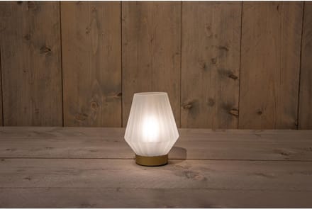 Kerstverlichting - B.o. Glazen Lamp Mat Wit Met Gouden Voet 12x17cm 2xaaa