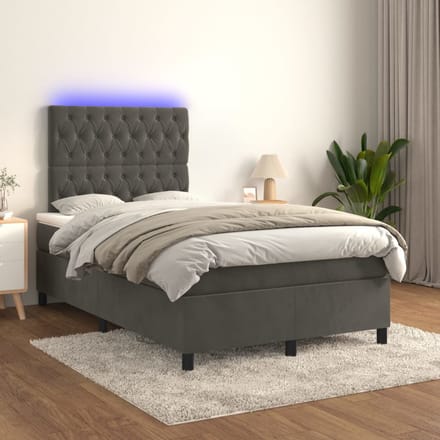 vidaXL - Boxspring - met - matras - en - LED - fluweel - donkergrijs - 120x200 - cm