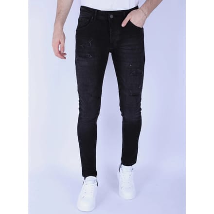 Slim-fit Mannen Jeans met Stretch met Gaten - 1106 - Zwart